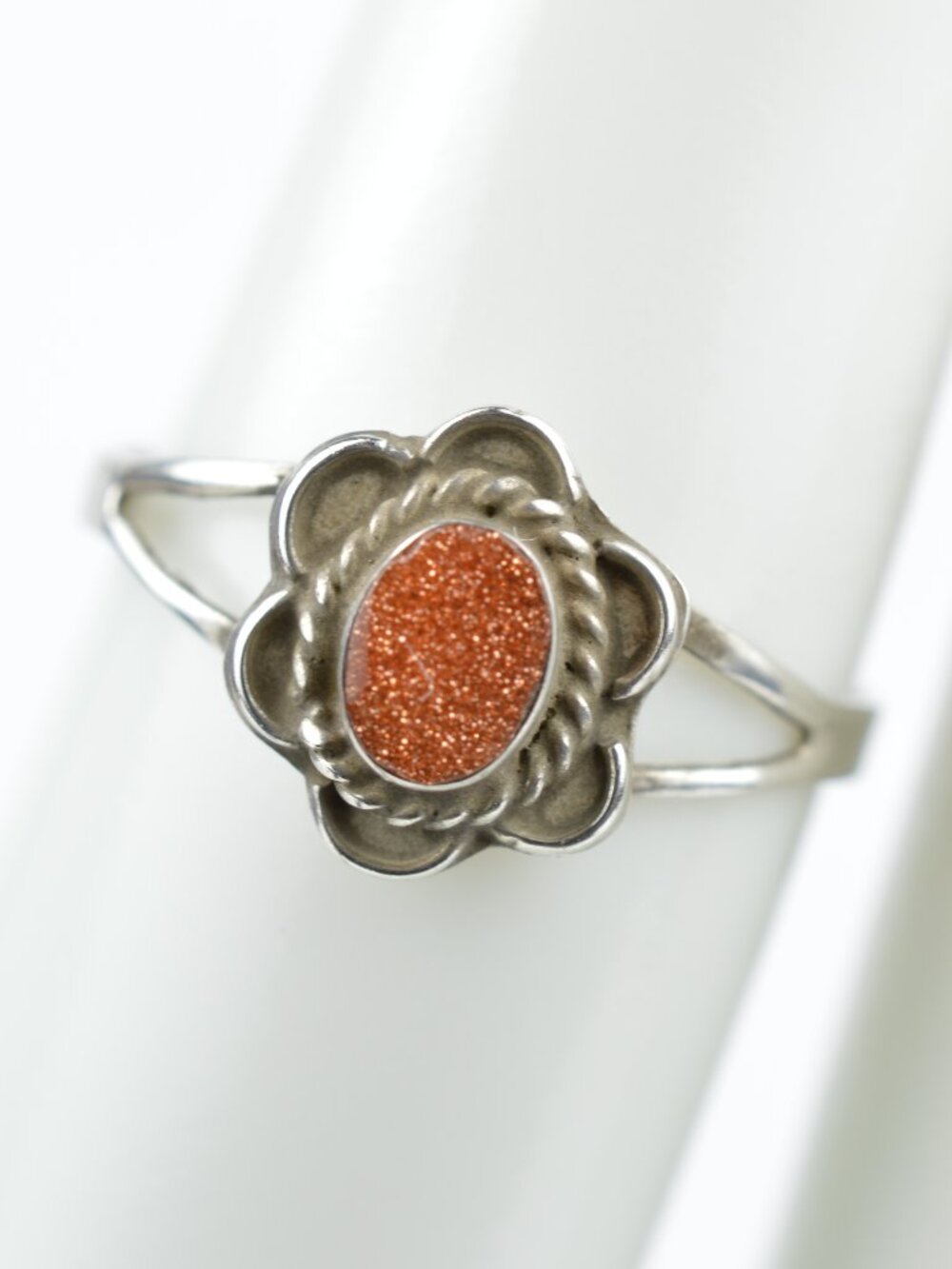 Vintage Taxco Mexico 925 Sterling Silver Goldstone Flower Ring 5.75